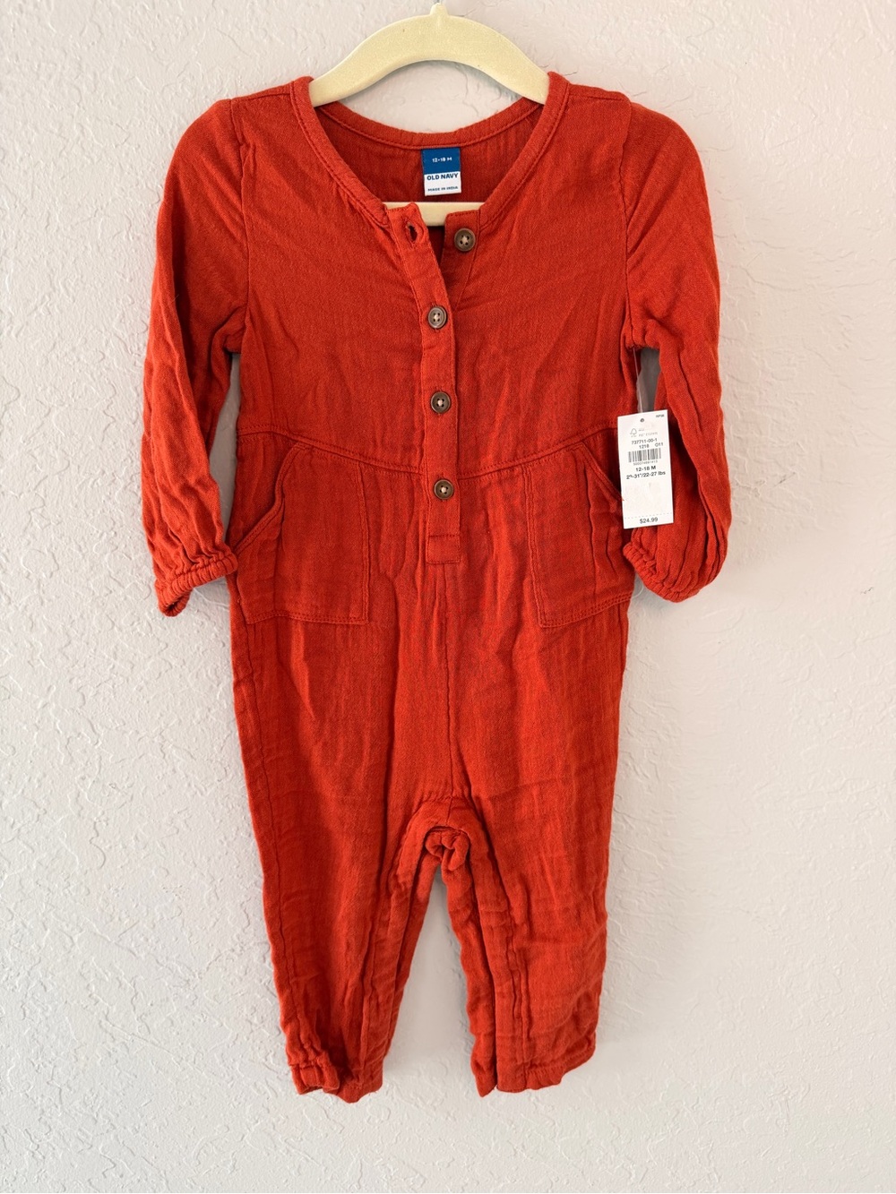 Old Navy Baby Boy Rust Orange Utility Romper Jumpsuit 12-18M NWT
